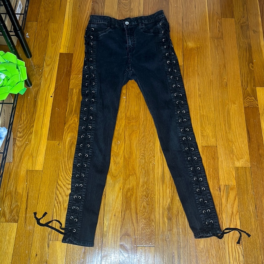 Divided Lace Up Black Skinny Jeans Size 2